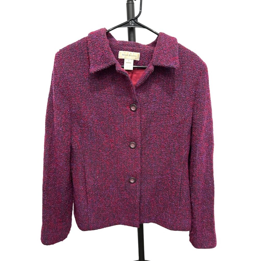 Susan Bristol Womens Tweed Wool Blend Buttoned Jacket Size 8